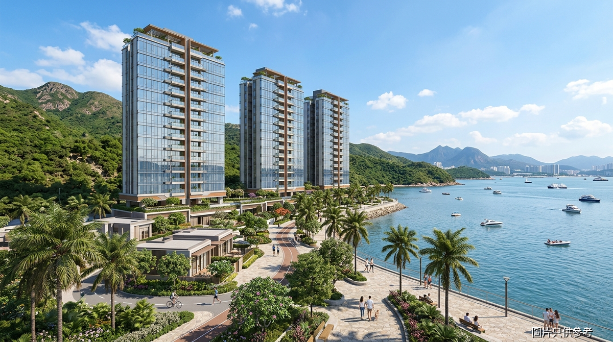 流浮山海岸新住宅社區，臨海高樓與海濱長廊概念圖